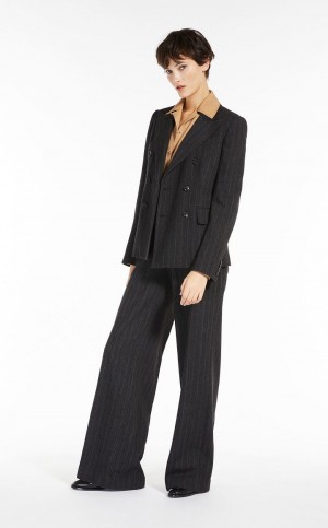 Blezery Max Mara Double-breasted In Pinstriped Jersey Ciemny Szare | MMR594070
