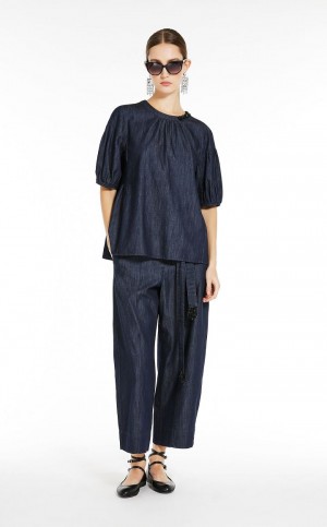 Bluzka Max Mara Bawełniane Denim Granatowe | MMR593622