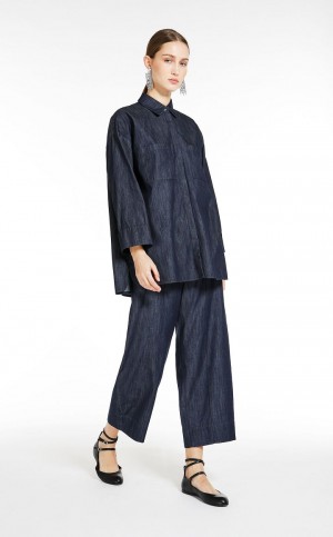 Bluzka Max Mara Bawełniane Denim Granatowe | MMR593625