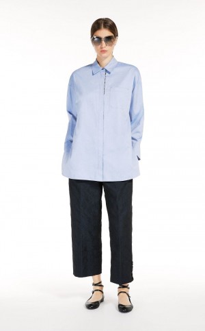 Bluzka Max Mara Bawełniane Oxford Głęboka Niebieskie | MMR593614