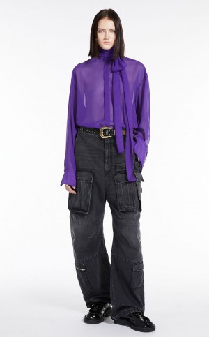 Bluzka Max Mara Blouse With Sash Collar Fioletowe | MMR593588