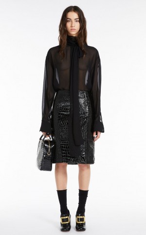 Bluzka Max Mara Blouse With Sash Collar Czarne | MMR593607