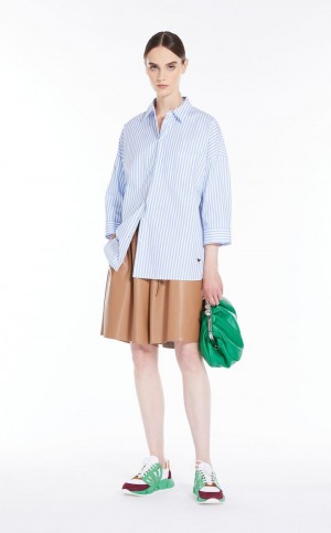 Bluzka Max Mara Loose In W Paski Poplin Głęboka Niebieskie | MMR593591