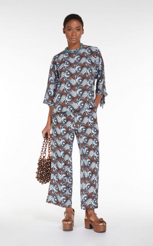 Bluzka Max Mara Printed Silk Brązowe | MMR593618