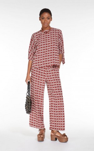 Bluzka Max Mara Printed Silk Czerwone | MMR593620