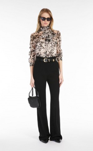 Bluzka Max Mara Printed Silk Foulard Głęboka Różowe | MMR593549