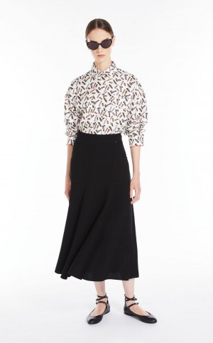 Bluzka Max Mara Printed Silk Twill Białe Czarne | MMR593583