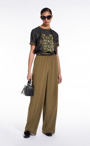 Bluzka Max Mara Printed Silk Twill Czarne | MMR593589