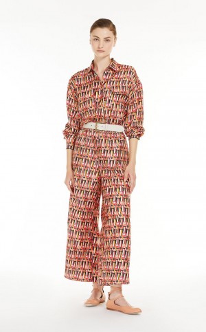 Bluzka Max Mara Printed Silk Twill Różowe | MMR593602
