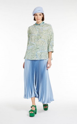 Bluzka Max Mara Printed Silk Zielone | MMR593606