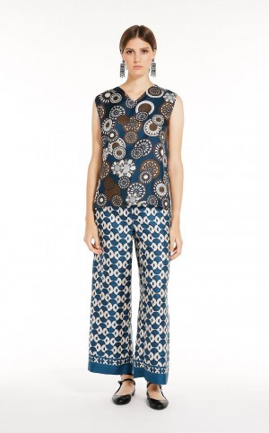 Bluzka Max Mara Reversible Printed Silk Granatowe | MMR593611