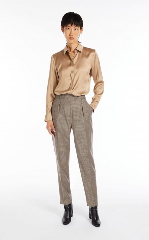 Bluzka Max Mara Silk Satin Brązowe | MMR593627