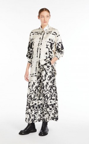 Bluzka Max Mara Silk Twill Białe Czarne | MMR593584