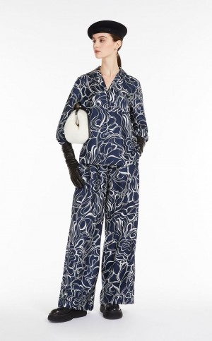 Bluzka Max Mara Silk Twill Granatowe | MMR593553