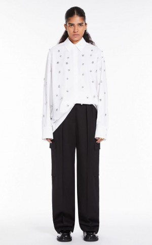 Bluzka Max Mara Stone-embroidered Białe | MMR593557