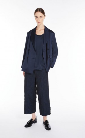Bluzka Max Mara Viscose-blend Satin Granatowe | MMR593556