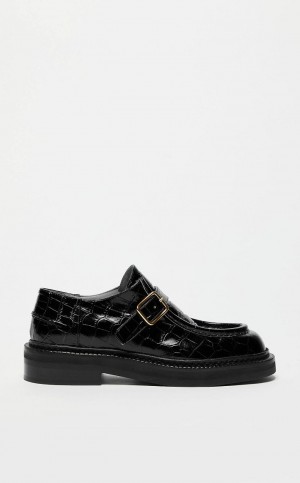 Buty Płaskie Max Mara Crocodile-print Skórzane Moccasins Czarne | MMR594224