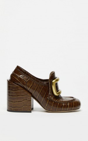 Décolleté Max Mara Crocodile-print Skórzane Moccasins Oliwkowe Zielone | MMR594202