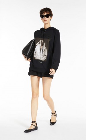 Dzianina Max Mara Bawełniane Sweatshirt With Wegman Print Czarne | MMR593474