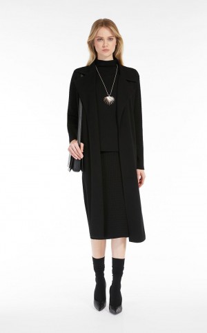 Dzianina Max Mara Belt-adorned Long Heavy Jacket Czarne | MMR593433