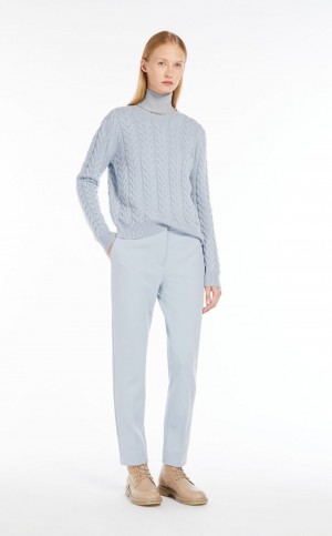 Dzianina Max Mara Cable Cashmere Głęboka Niebieskie | MMR593419