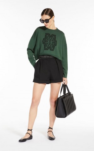 Dzianina Max Mara Cropped In Jacquard Wełna Zielone | MMR593428