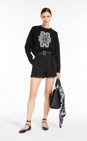 Dzianina Max Mara Cropped In Jacquard Wełna Czarne Białe | MMR593429