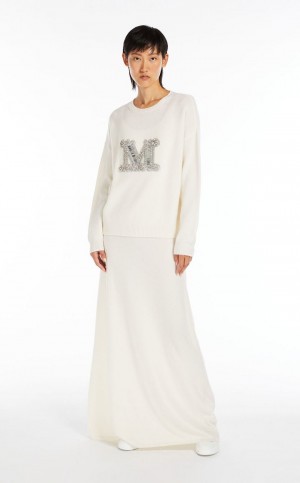 Dzianina Max Mara Jewel Embroidered Cashmere Białe | MMR593421
