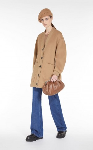 Dzianina Max Mara Long Wełna Cardigan Brązowe | MMR593422