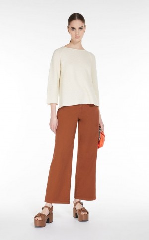 Dzianina Max Mara Round-neck Bawełniane Top Białe | MMR593470