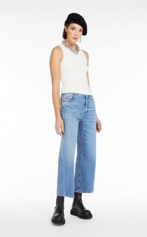 Dzianina Max Mara Żebrowany Top In Stretch Białe | MMR593449