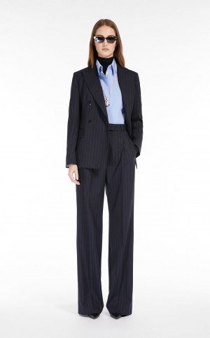 Garnitur Max Mara Pinstripe Wełna-blend Granatowe | MMR593493