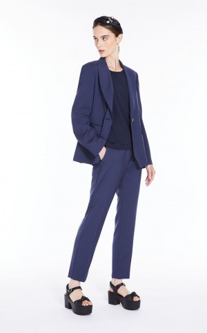 Garnitur Max Mara Wełna Cigarette-cut Granatowe | MMR593539