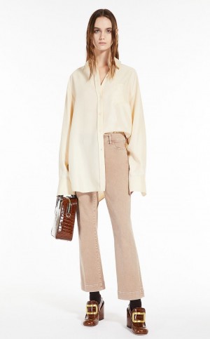 Jeansy Max Mara Flared Stretch Denim Beżowe | MMR593763