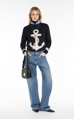 Jeansy Max Mara Prosty-fit Denim Granatowe | MMR593801