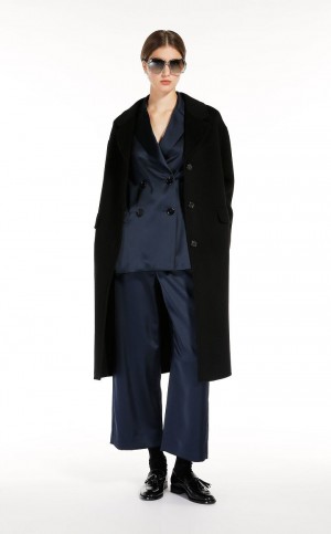 Kurtki Max Mara Double-breasted Satin Granatowe | MMR594034