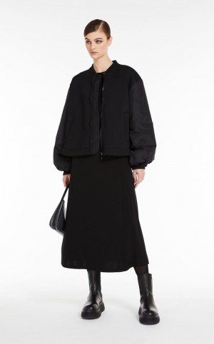 Kurtki Max Mara Flared Jersey Bomber Czarne | MMR594042