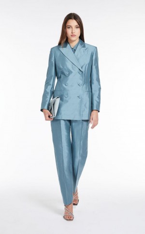 Kurtki Max Mara Silk Shantung Głęboka Niebieskie | MMR594096
