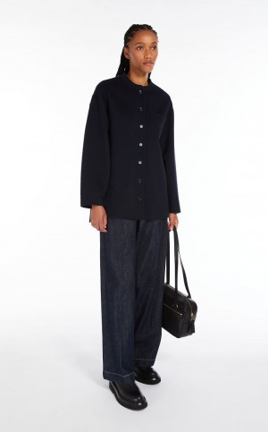 Kurtki Max Mara Wełna Shacket Granatowe | MMR594048