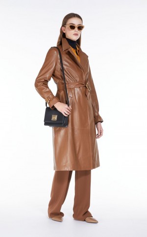 Leather Max Mara Belt-adorned Nappa Overcoat Brązowe | MMR594018