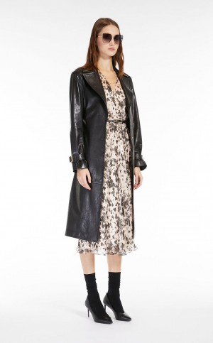 Leather Max Mara Belt-adorned Nappa Overcoat Czarne | MMR594019