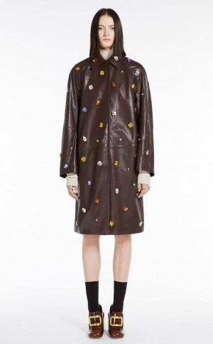 Leather Max Mara Coat In Nappa With Crystals Ciemny Brązowe | MMR594016