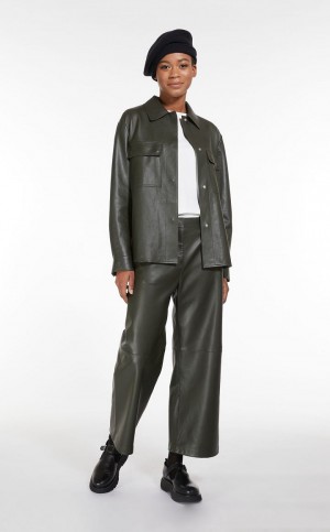 Leather Max Mara Jackets Ciemny | MMR594015