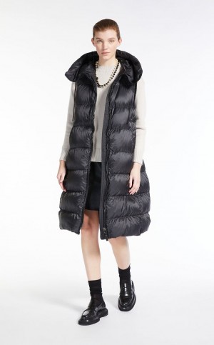 Padded Max Mara Long Gilet In Wody-resistant Płócienne Czarne | MMR593977
