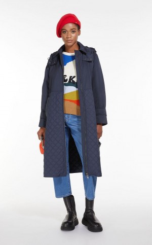 Padded Max Mara Watowany Coat In Showerproof Fabric Granatowe | MMR593967