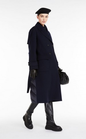 Padded Max Mara Wełna Broadcloth Trench Coat Granatowe | MMR593975