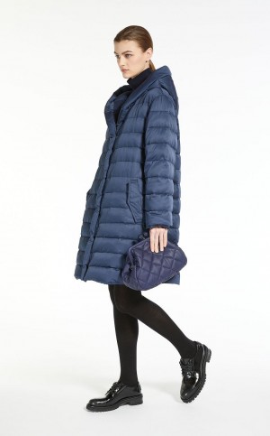 Padded Max Mara Wody-repellent Satin Robe Coat Niebieskie | MMR593981