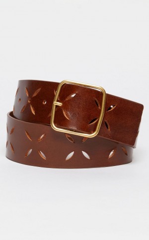 Paski Max Mara Laser-cut Skórzane Brązowe | MMR594253