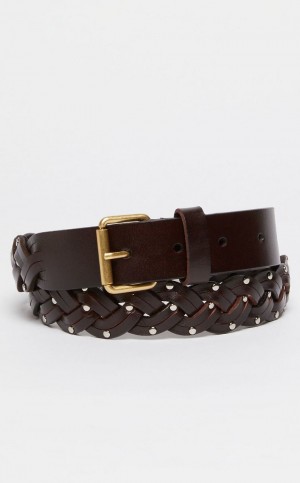 Paski Max Mara Plaited Skórzane Ciemny Brązowe | MMR594250
