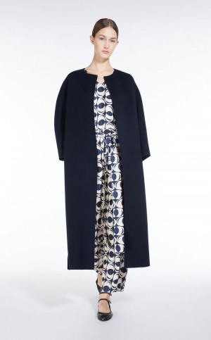 Płaszcze Max Mara Long Wełna Granatowe | MMR593897